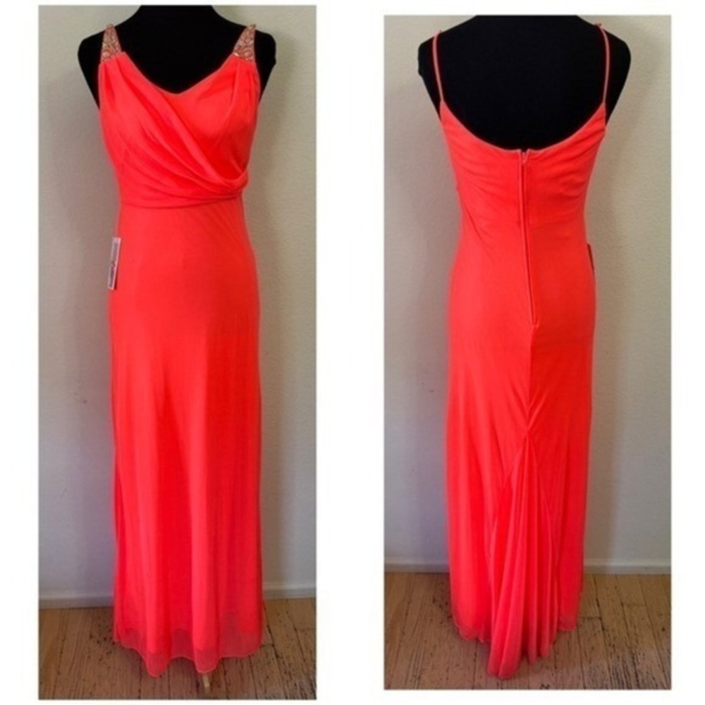 NWT Hailey Logan by Adrianna Papell Neon Coral Embellished Gown Dress‎ 3/4
